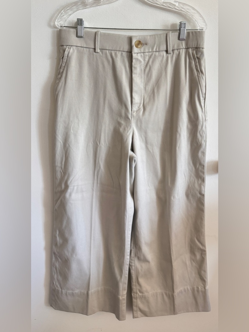 SPANX Stretch Twill High-Rise Cropped Wide Leg Pants Size L Bone Minimalist Fall